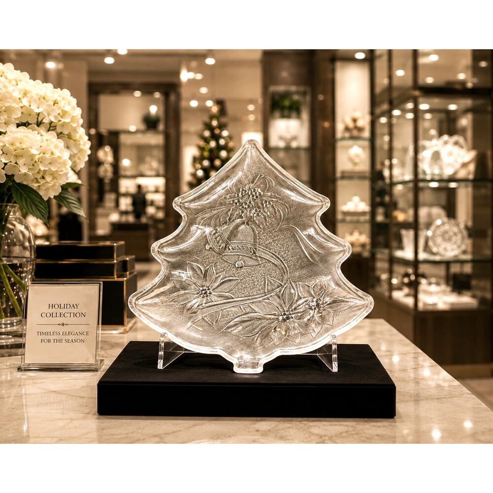 Home Beautiful Vintage Crystal Christmas Poinsettia Serving Platter